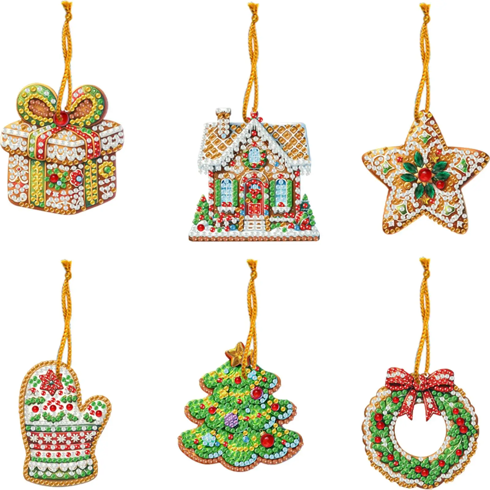 

Набор из 6 штук: 2D-плоские подвески для алмазной вышивки в виде рождественских печений, декор для стен и дверей