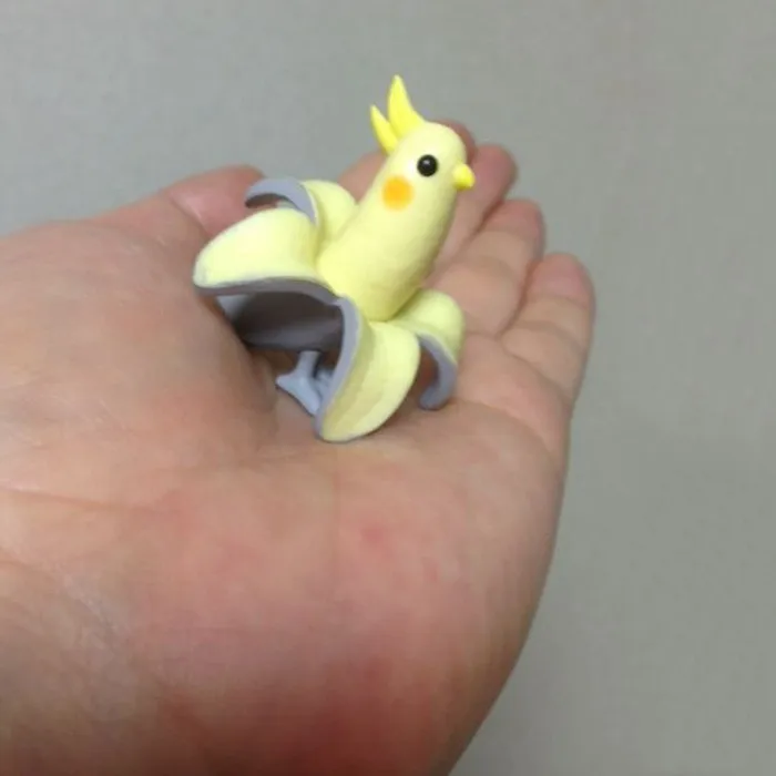 Japanese Genuine Gacha Scale Model Curative Interesting Banana Bird Cockatiel Birdling Bag Pendant Action Figure Toys