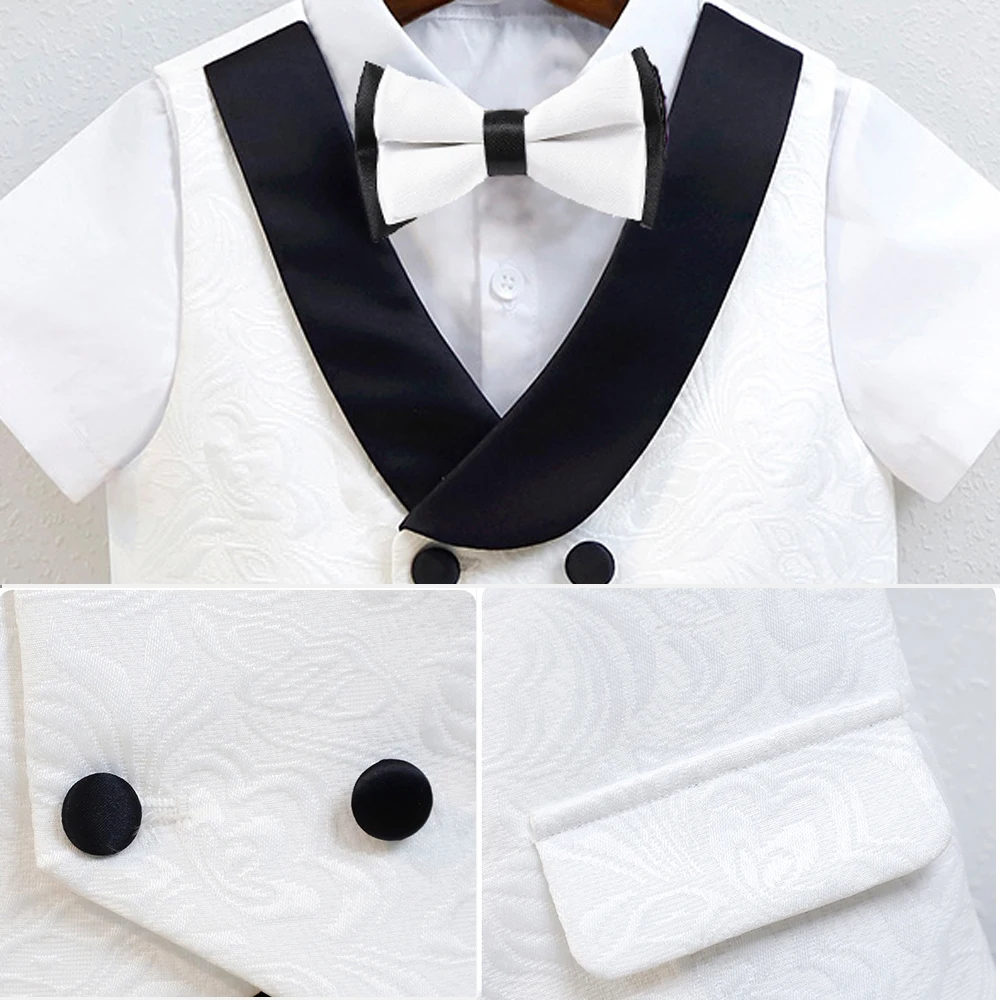 Boys Vest Dress Suit Black White Wedding Birthday Party Performance Photography Costume Kids Waistcoat Shorts Bowtie Outfit