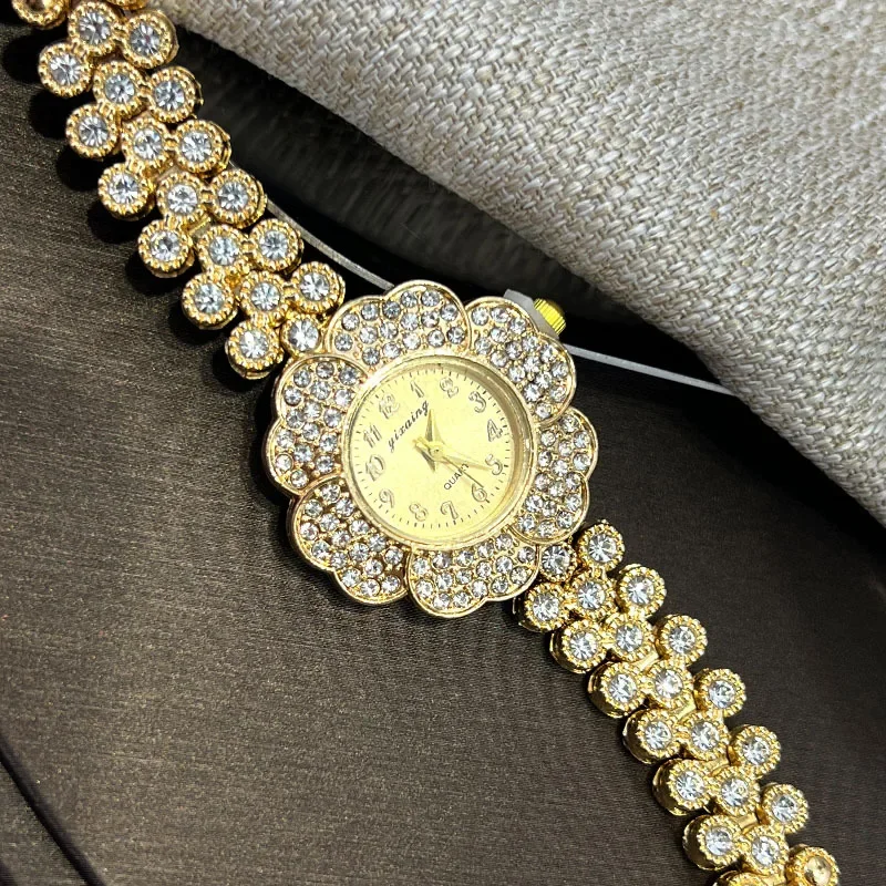 

Luxuary Women Flowers Dial Watch Brand Design Female Clock Ladies Steel Bracelet Watch Quartz Luxury Fashion Set With Diamonds
