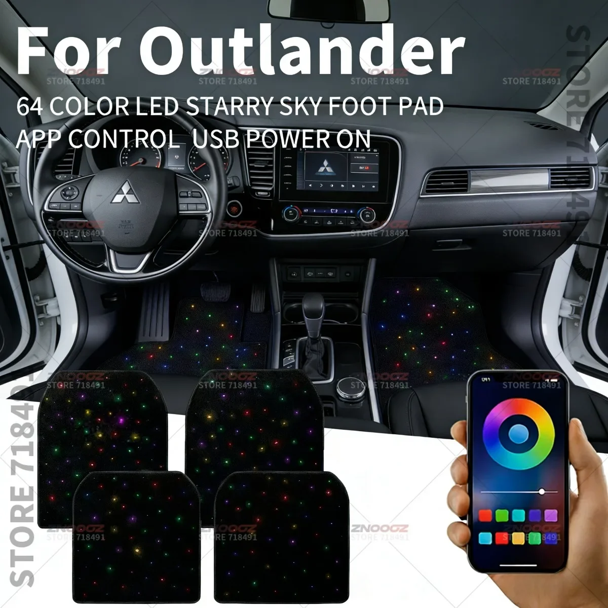 For Outlander Sport Montero Sport L200 Triton Delica Minicab eK Mirage Space Star USB Car LED Starry Sky Foot Mat DIY Can Be Cut