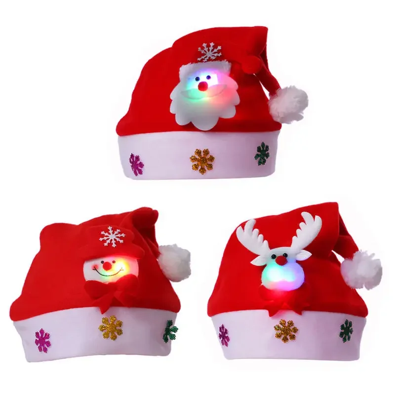 Cute Christmas LED Hat Kids Adults Cap Children Girl Hat New Year Costume Santa Claus Xmas New Year Winter Navidad Gift Decor