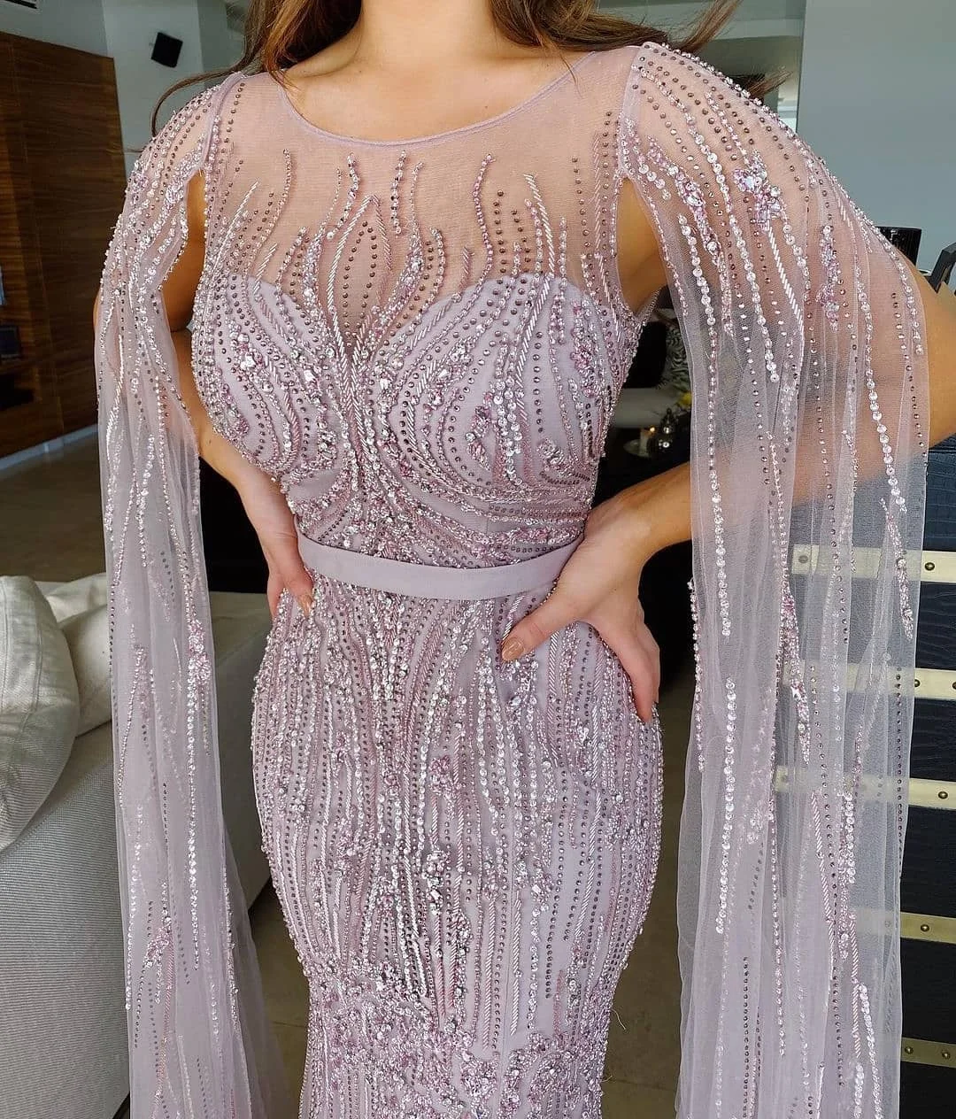 Luxury Dubai Gold Mermaid Evening Dresses 2023 Women Cap Sleeve Sequined Beading Formal Party Crystal Prom Gowns Vestidos