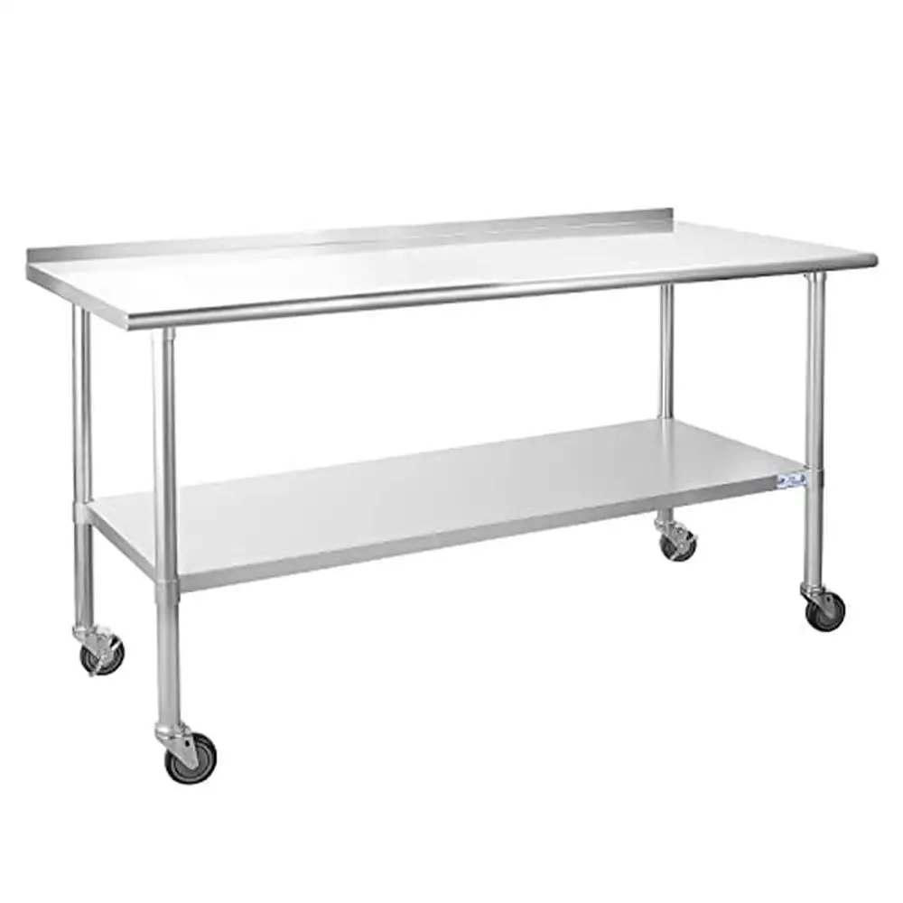 Heavy Duty 24x72 Stainless Steel Prep Work Table with Undershelf & Caster Wheels NSF Certified Adjustable Commercial Kitchen