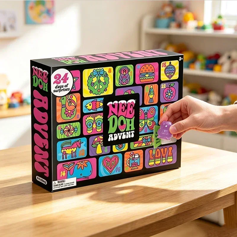 2026 NeeDoh Advent Calendar 24Pcs 3D PVC Fidget Doll Christmas Countdown Calendar Surprise New Year Gift Party Gift