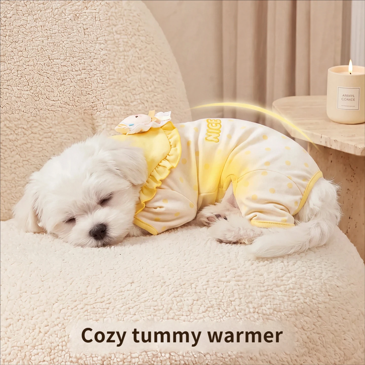 Cartoon plush autumn belly band dog clothes, home four-legged pet outfits for cats and pets