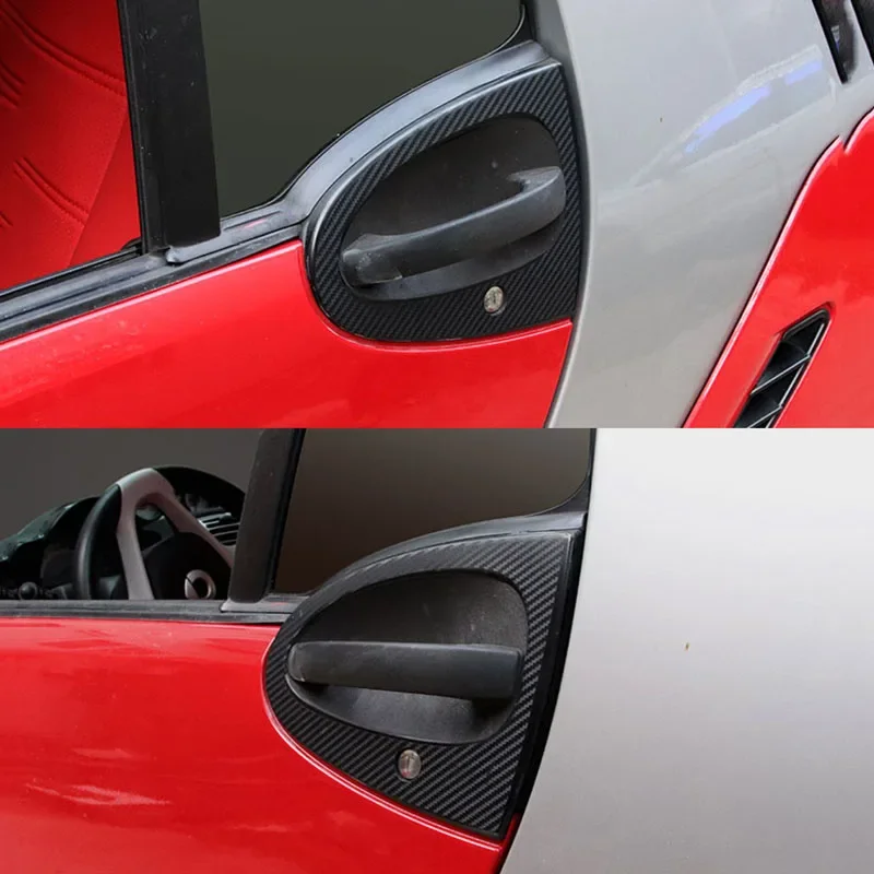 2pcs Car Stickers Car Door Handle Carbon Fiber Stickers Decal Auto Accessories For Smart 2009-2014 451 453 Fortwo W451 W453 C451 view 3