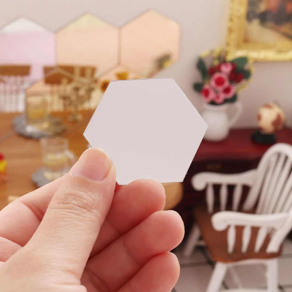 8 Pcs Mirror Model Mini House Decors Ornament for Decorations Acrylic DIY Hexagon Mirrors Supplies Embellishments