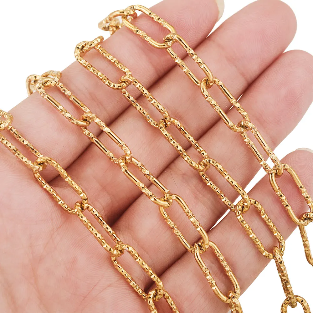 

1M Stainless Steel Embossed Long Oval Texture Punk Chains Gold Color for DIY Necklace Bracelet Jewelry Making Supplies Wholesale