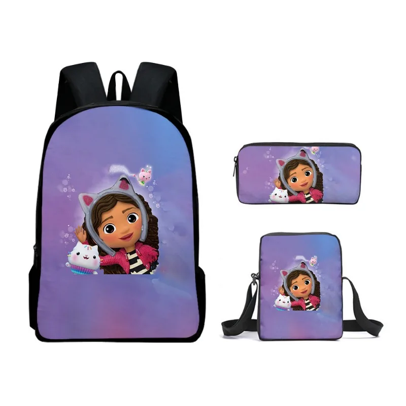 

New 3pcs/Set Popular Game Gabby Dollhouse Show Print Pupil School Bags Laptop Daypack Backpack Inclined Shoulder Bag Pencil Case