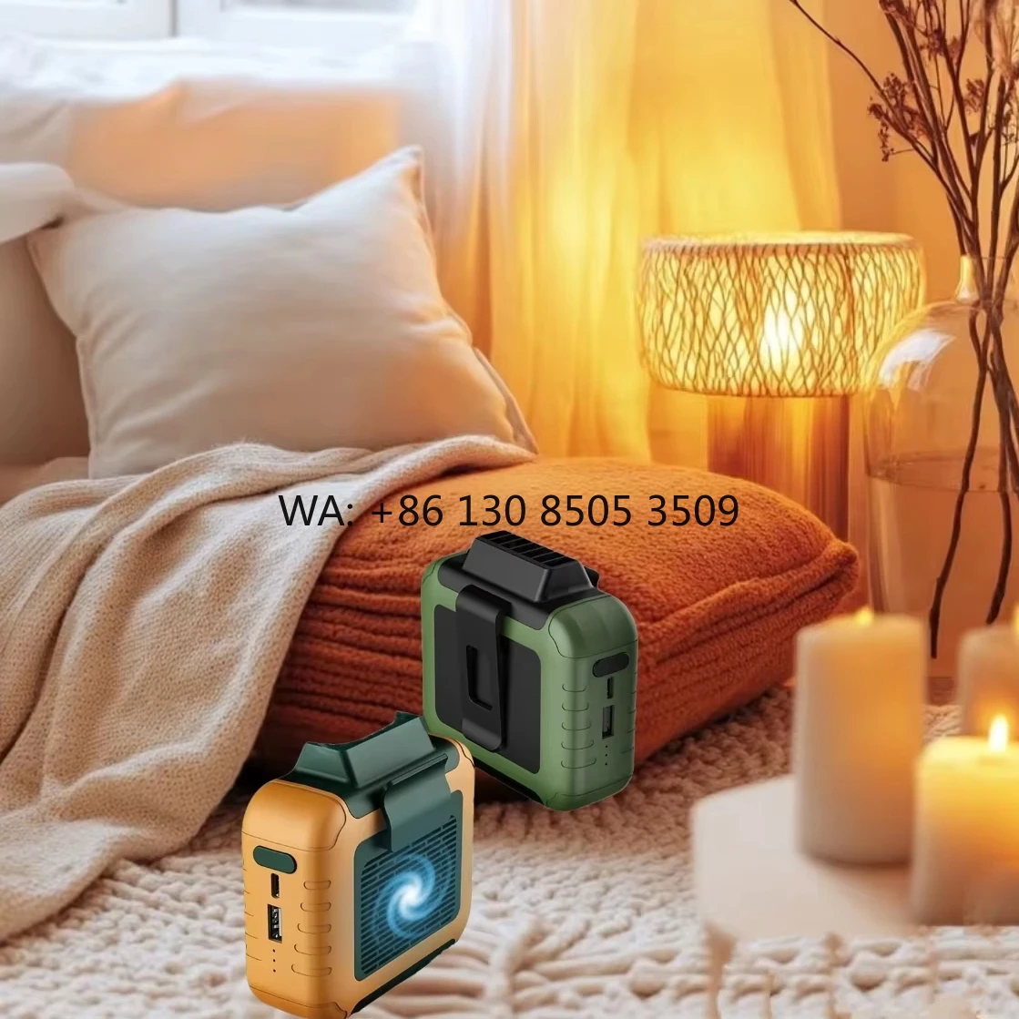 

Portable 6000mAh Power Bank with Three Speed Options Wearable Outdoor Waist or Neck Fan English Operating Instructions