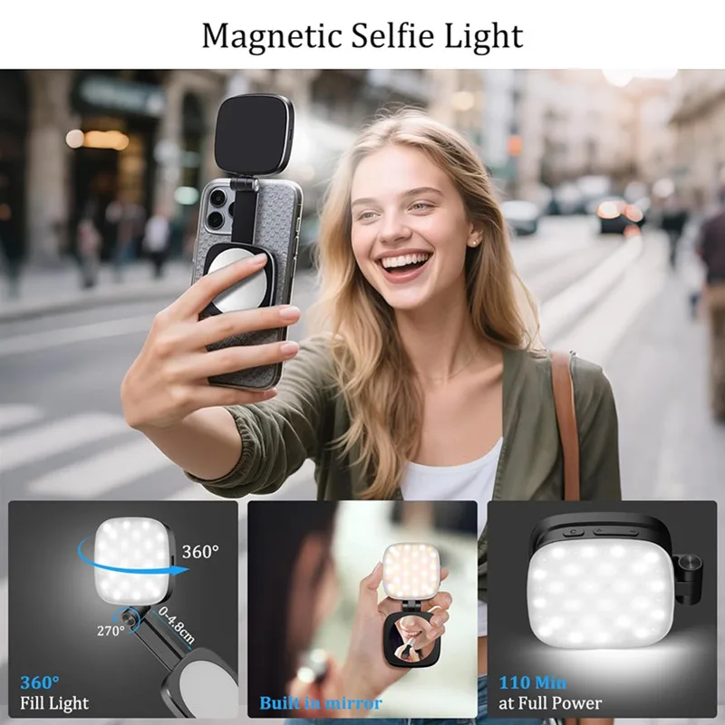 

Складной магнитный светильник для селфи для телефона с зеркалом для Magsafe IPhone 16 15, заполняющий светильник, светодиодный кольцевой светильник, аксессуары для видеосъемки