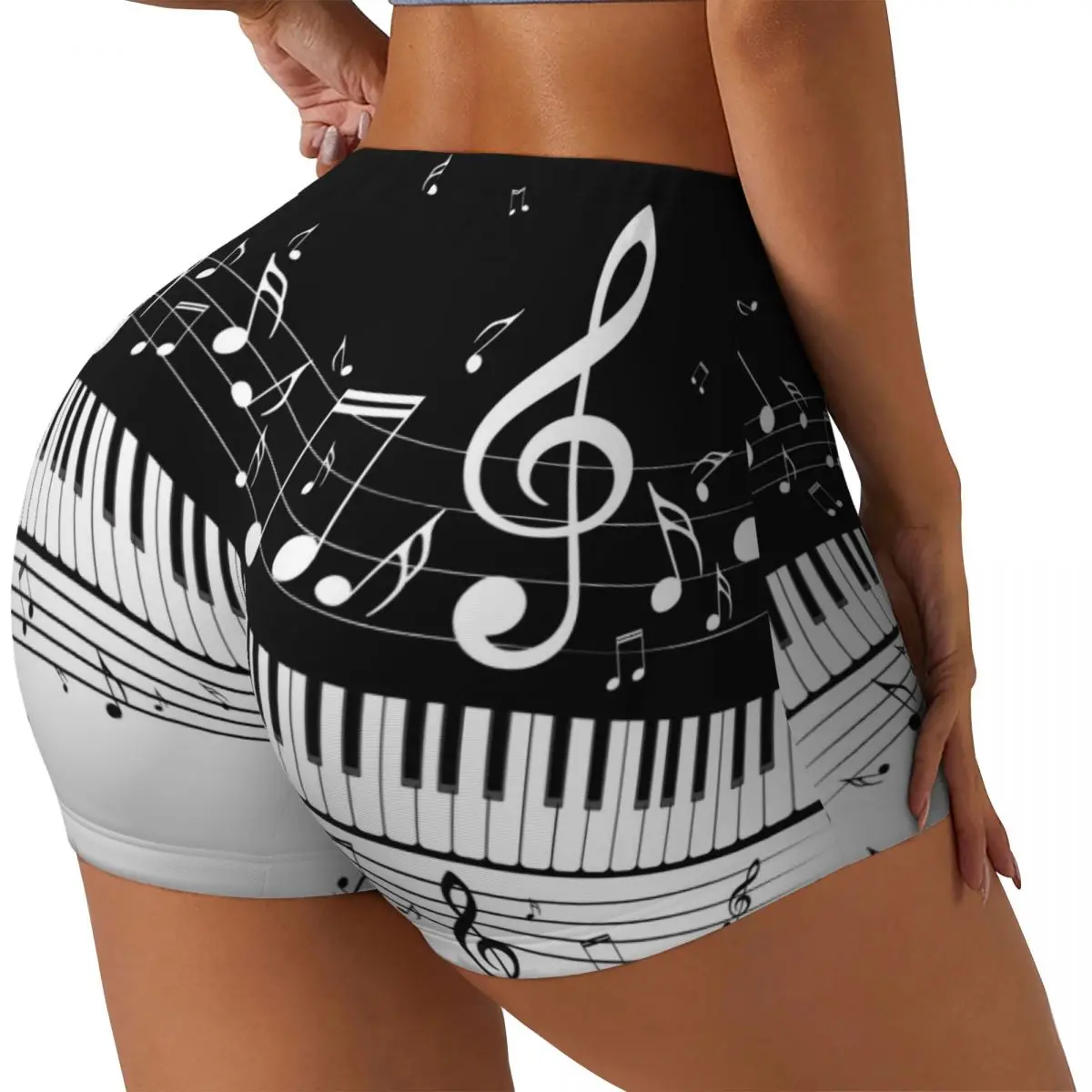 Yoga Shorts Abstract Piano Keys With Musical Notes Women Biker Tight Elastic Workout Sports Leggings Sportswear