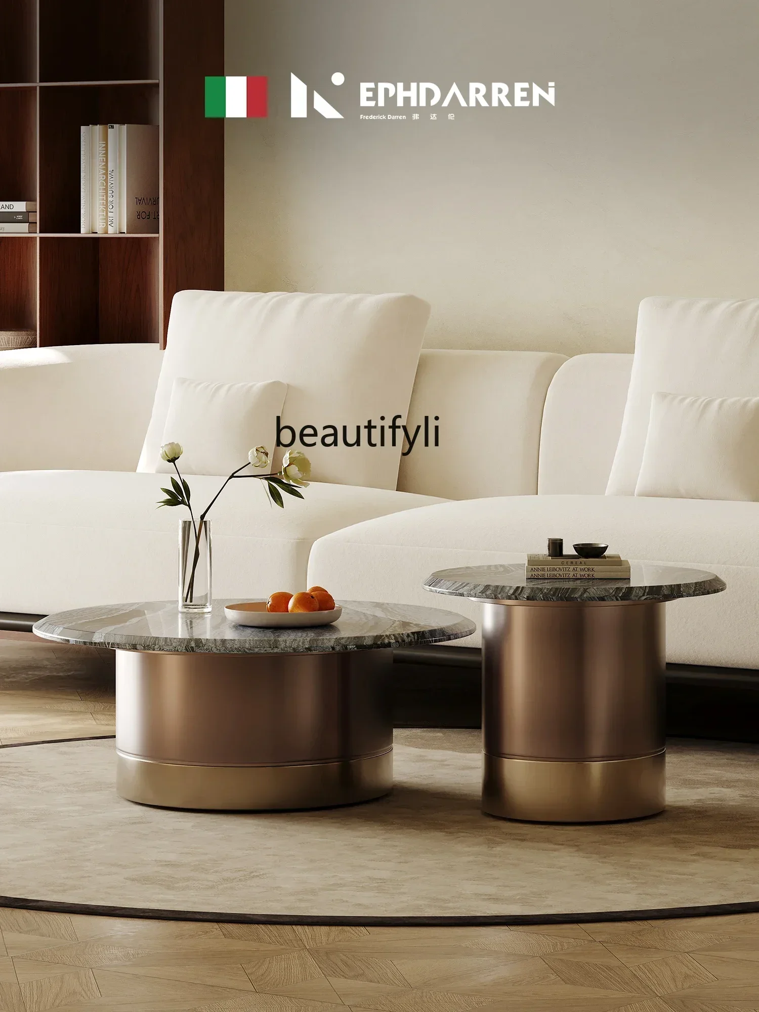 Y طاولة قهوة رخامية إيطالية بسيطة، مجموعة خفيفة فاخرة من الفولاذ المقاوم للصدأ، غرفة معيشة منزلية صغيرة #3