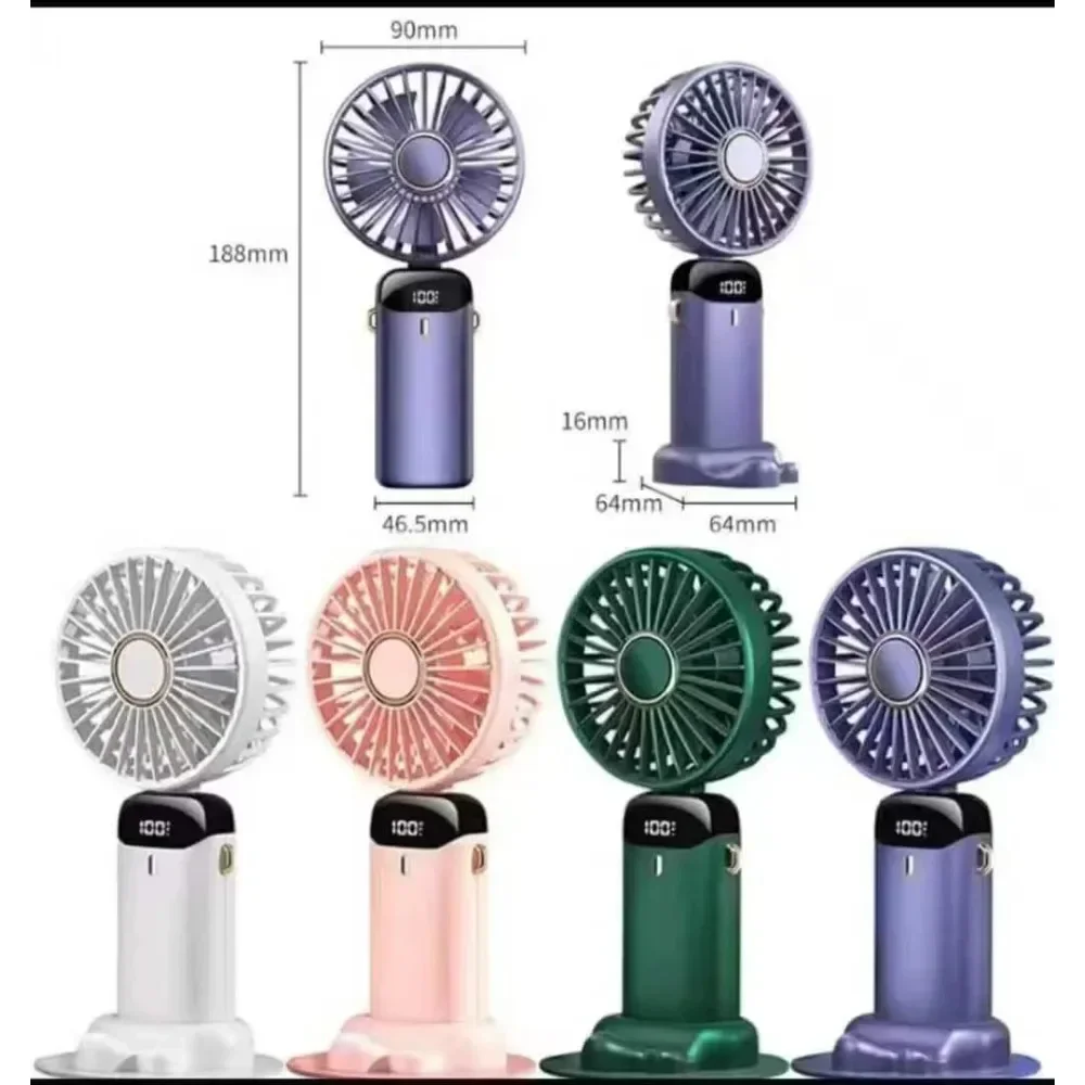 

USB Handheld Mini Fan Foldable Portable Neck Hanging Fans 5 Speed USB Rechargeable Fan with Phone Stand and Display Screen