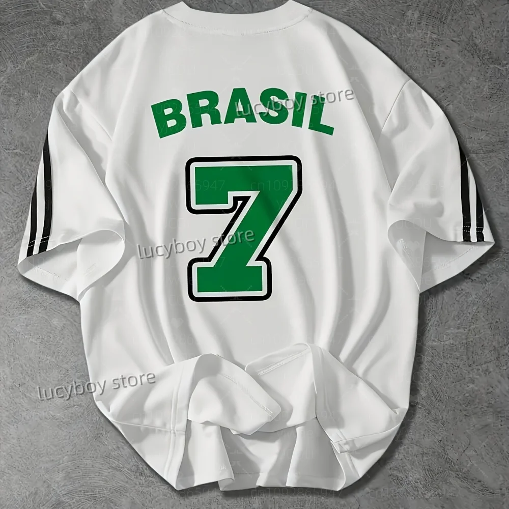 

2025 Summer Mens Brazilian Style Brazil No.7 Print T Shirt Men O-Neck Short-Sleeved Top Daily Street Men T-Shirt Men Clothing