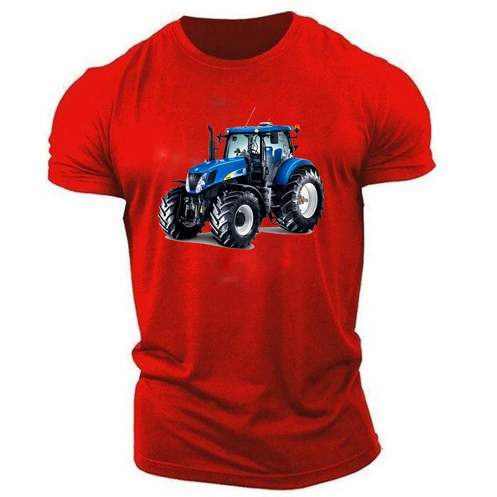 Tractor New Print Men\'s T-shirt Round Neck Top Summer Trend Fashion Sports Leisure Loose Fitness Quick-drying Short-sleeved 6XL