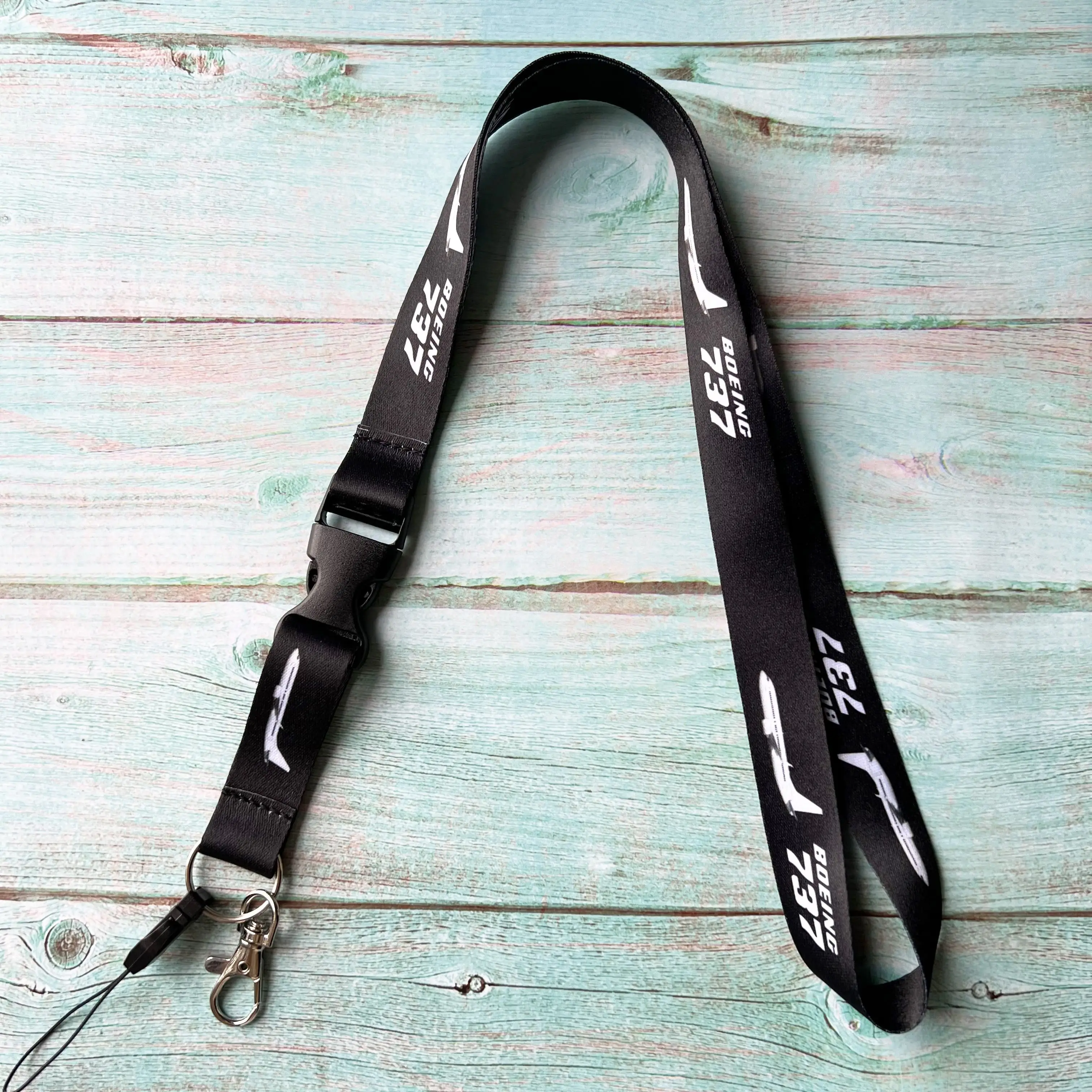 MiFaViPa Polyester Lanyard Black Boeing 737 Neck Strap Chaveiro Key Chain Boeing llavero Lanyard Keychain for ID Card Pilot Gift