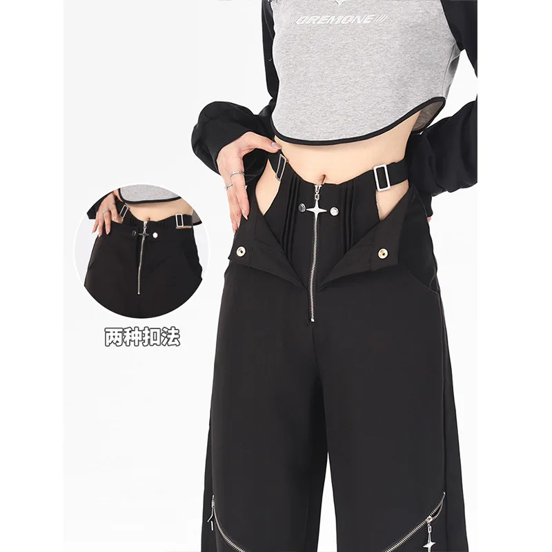 Black Overalls Women\'s Winter Thick Hot Girl Suit Double Waist Street Loose Straight Casual Wide Leg Long Pants Autumn