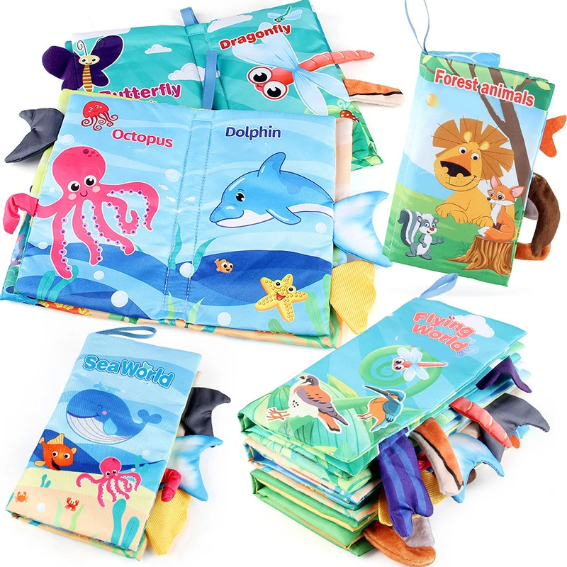 Livros de pano de cauda animal criativo, Crinkle Cloth Book, Brinquedo mordedor infantil recém-nascido, Brinquedos para o desenvolvimento da educação infantil