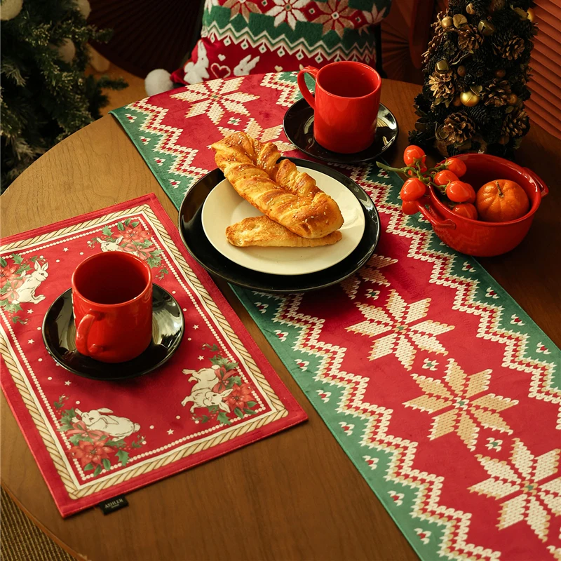 Christmas Tablerunner Red New Year Atmosphere Sense Table Decoration Fabric Nordic Cute Coffeetable Double-Cided Table Runner