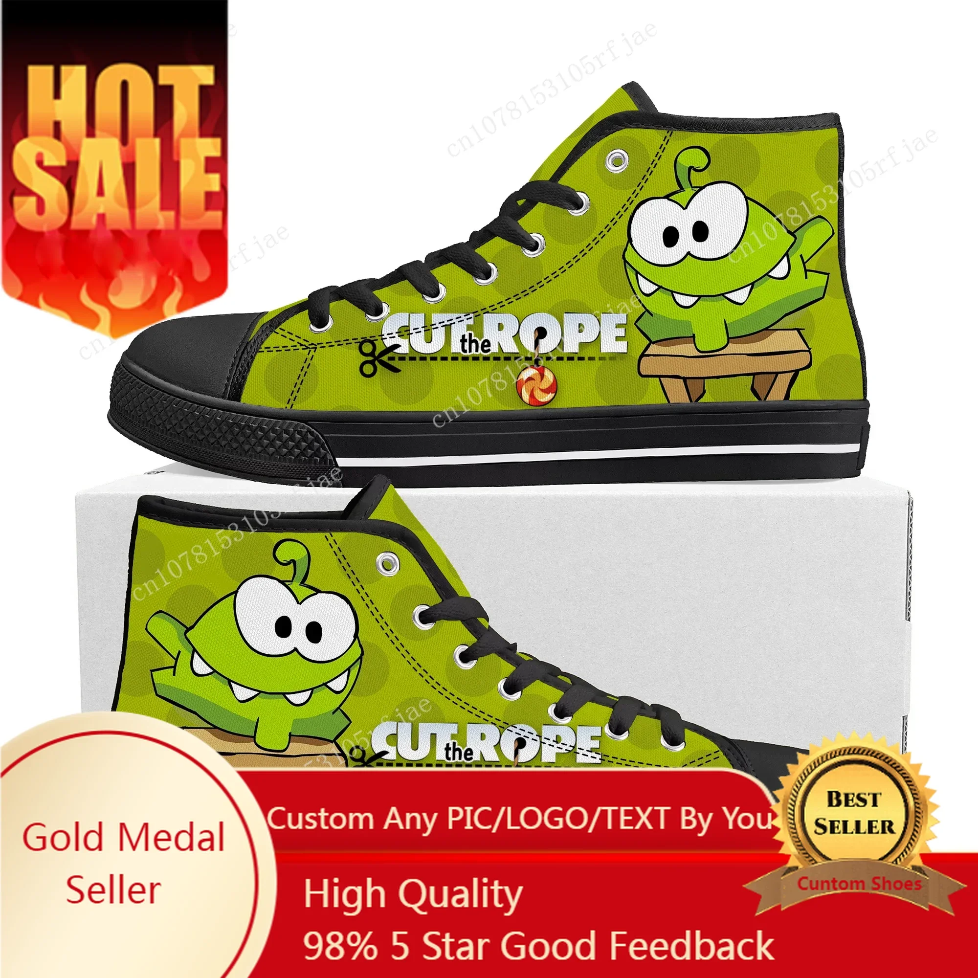 

Cut The Rope High Top Sneakers Cartoon Game Mens Womens Teenager Fashion High Quality Canvas Sneaker Custom Built Couple Shoes