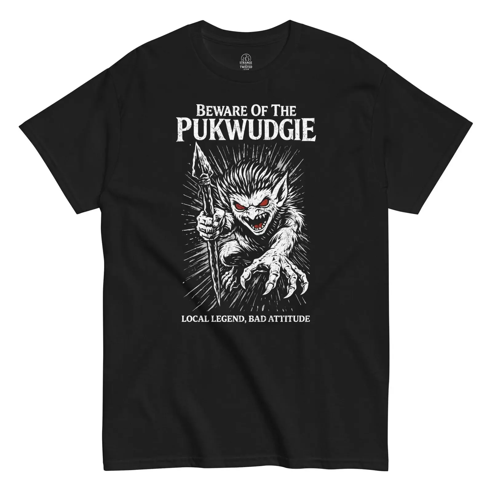 Beware Of The Pukwudgie Cryptid Folklore Horror Red Eyes Spear Print Black  T Shirt vintage Washed homme Stylish Casual Soft