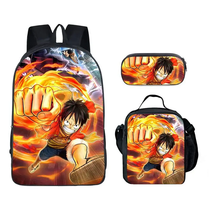 

One Piece Anime 3Pcs/Set Backpack Student School Shoulder Bag Kid Cute Travel Backpack Children Birthday Gift