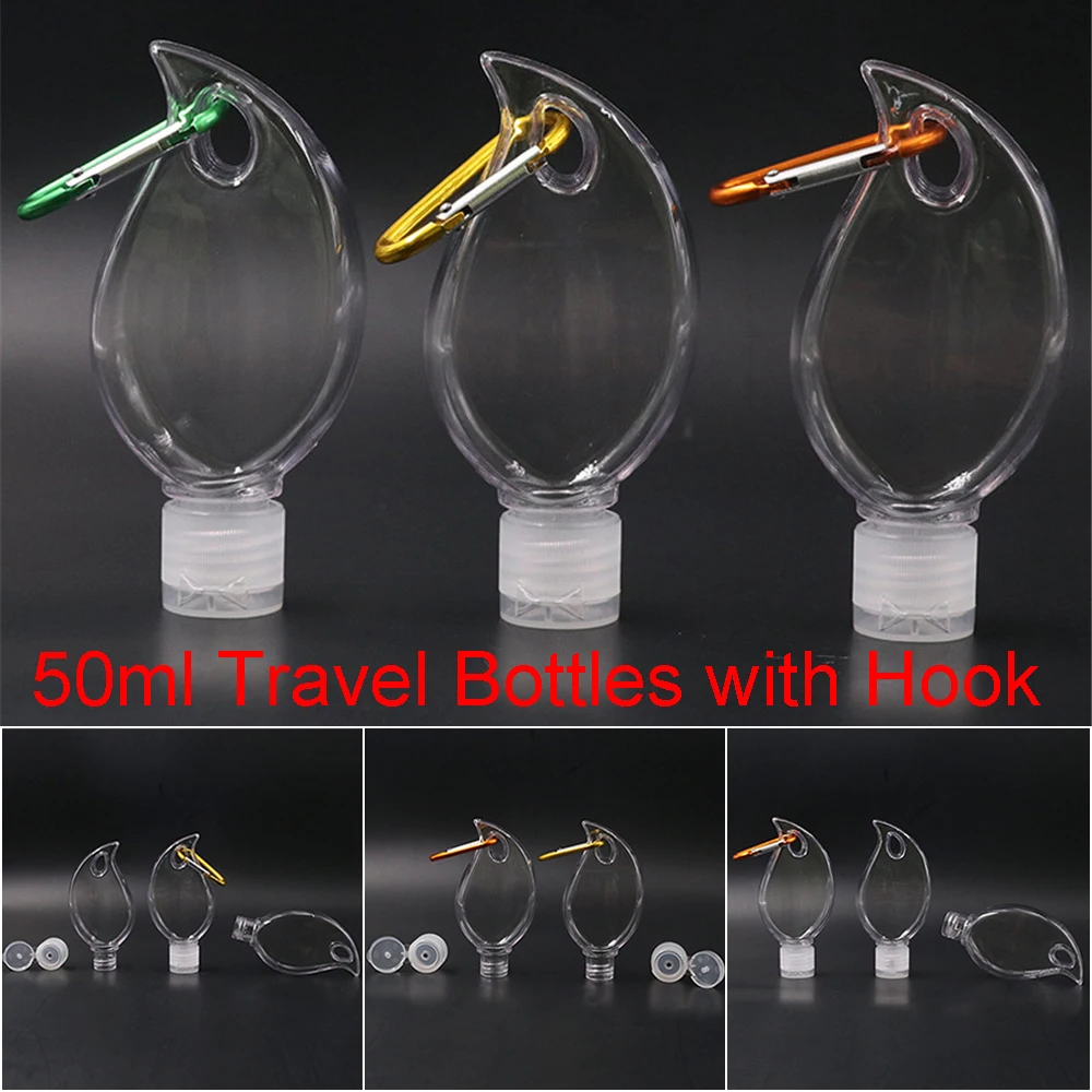 Travel Leaf Shaped Reusable Plastic Flip Cap Bottles Leak Proof Hand Sanitizer Bottles Refillable Bottles with Hook