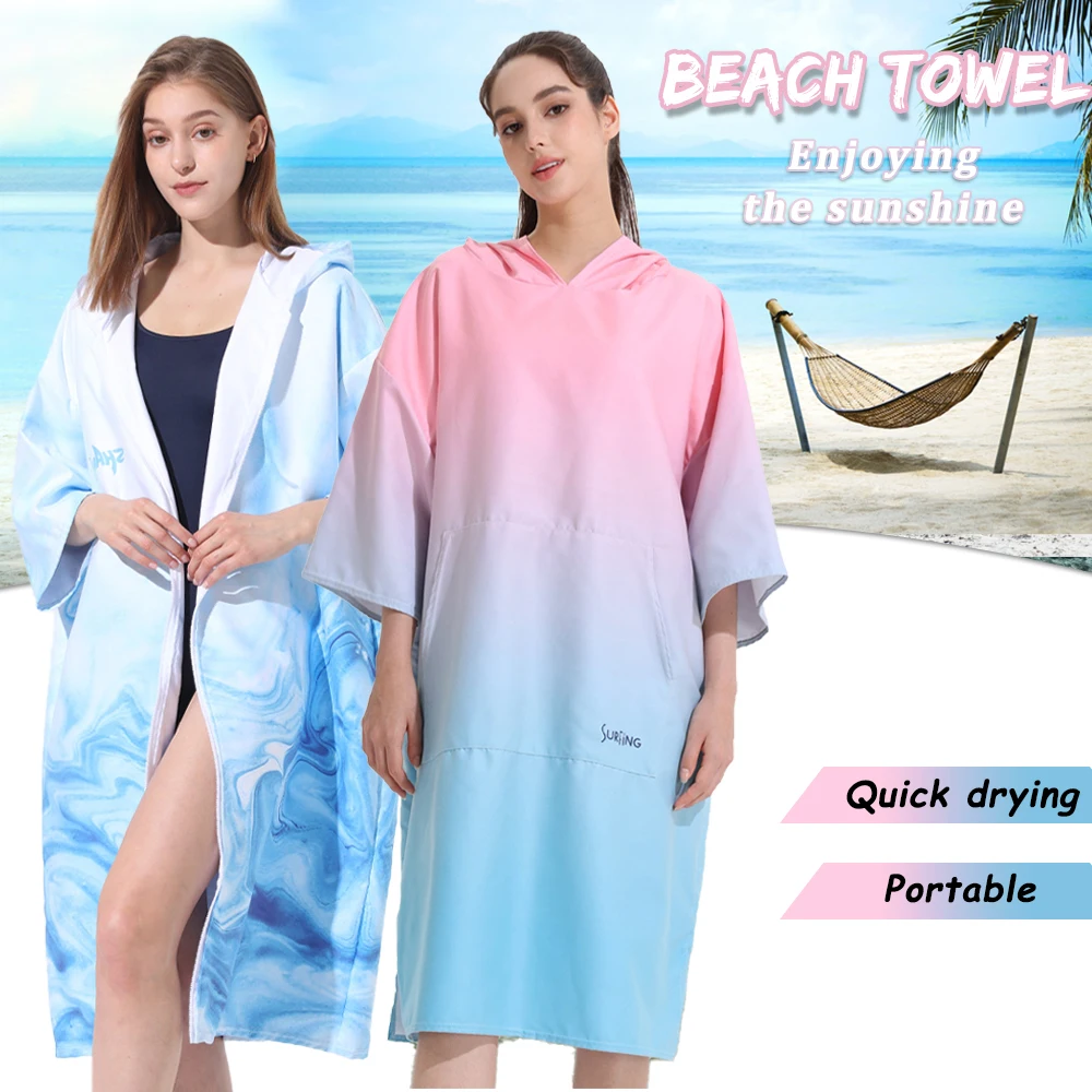 

Microfiber Surf Poncho, Changing Bath Robe, Wetsuit Quick Dry Pool Swim Beach Towel with Hood