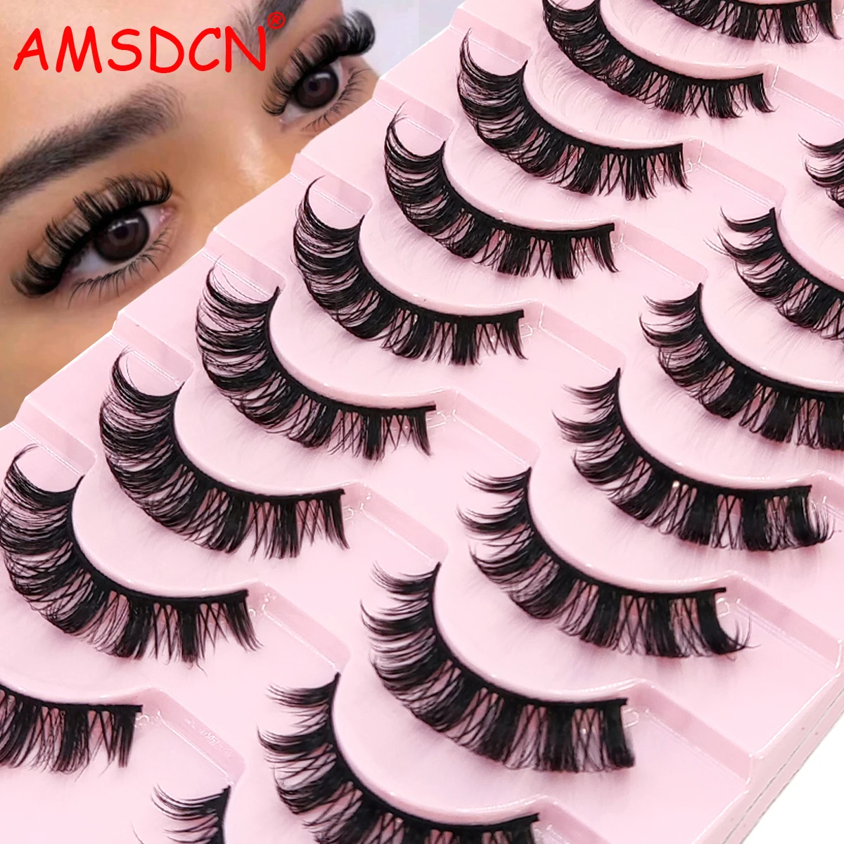 AMSDCN 10 pairs of D type curled eyelashes fiber anime eyelashes soft and natural imitation mink dramatic soft eyelashes reused