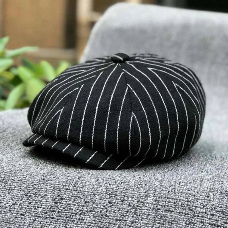 Newsboy Hat Cotton Striped Octagonal CapPainter Hat Black Red Khaki Berets Hat Gavroche cap For Man Woman sombrero beret for men