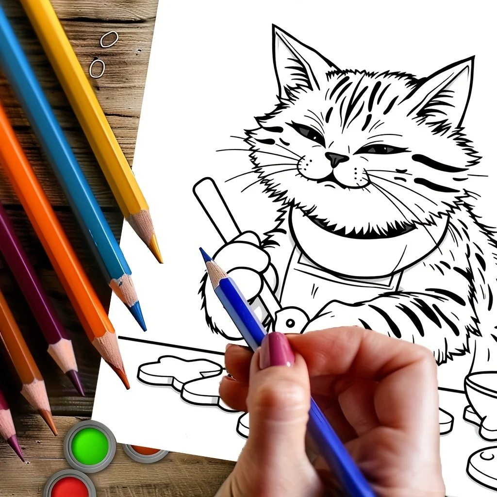 28 صفحة كتاب تلوين لطيف لعيد القط لتقليل التوتر للبالغين |   كتاب تلوين لتخفيف التوتر وتقليل المزاج