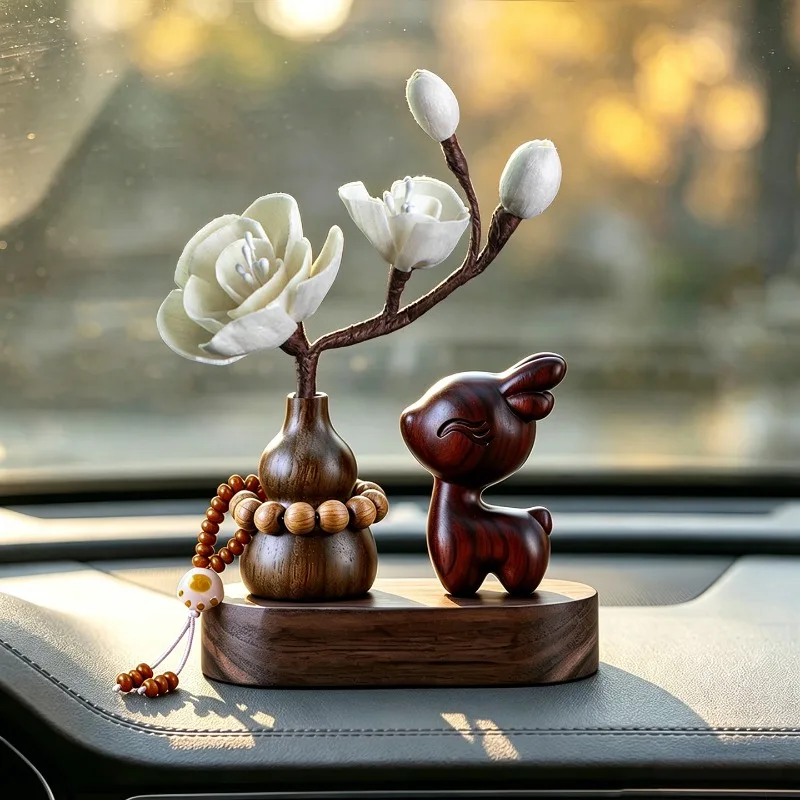 Deer Peace Car Dashboard Ornament Gourd Floral Car Fragrance Holder Auto Interior Decor