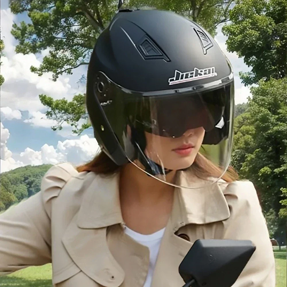 JIEKAI мужские мотоциклетные шлемы Moto Casco Go Kart скутер мотор-фургон мотоцикл с двумя линзами винтажные 4-сезонные гоночные полушлемы