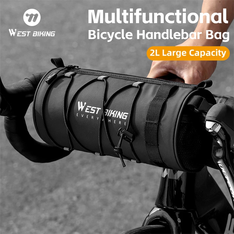 WEST BIKING Bicycle Handlebar Bag 900D Nylon Water Repellent Wear-resistant Bike Front Cylinder Bag Cycling Travel Shoulder Bag