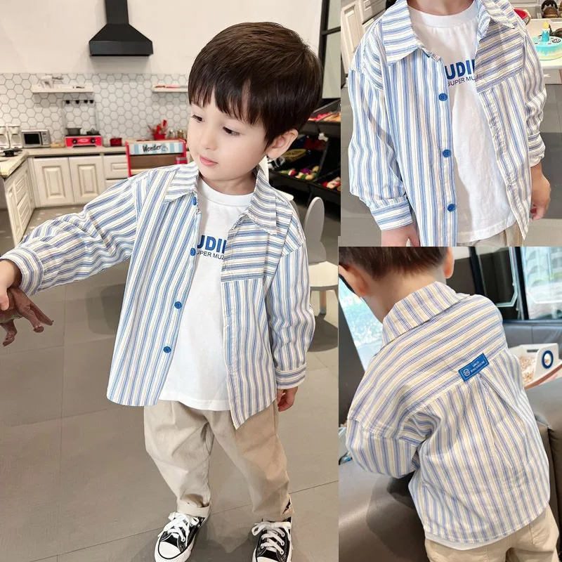 Kids Shirt Clothes Spring Thin Blouses Clothing Infant Boy Striped Cotton Tops 1 2 3 4 Years Kids Long Sleeves Shirt