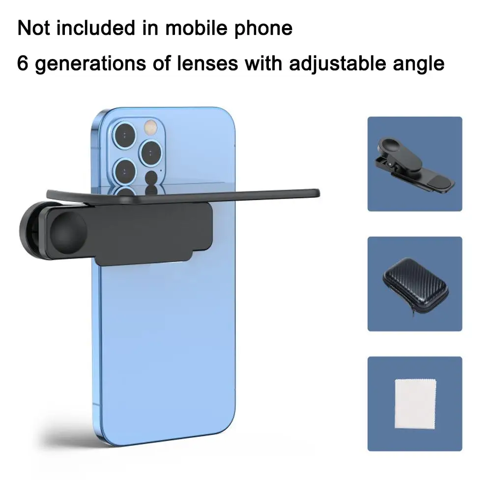 Portable Camera Mirror Reflection Clip Kit for Phone with Carrying Bag Cleaning Cloth Adjustable Phone Reflect Mirror Clip Kit