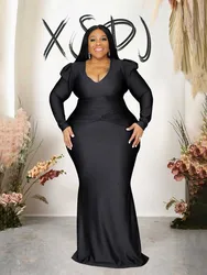 Long Church Dresses for Women Plus Size Clothing Elegant Evening Dress O Neck Slim Fitting Vintage Dress Wholesale Dropshipping