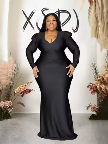 Long Church Dresses for Women Plus Size Clothing Elegant Evening Dress O Neck Slim Fitting Vintage Dress Wholesale Dropshipping