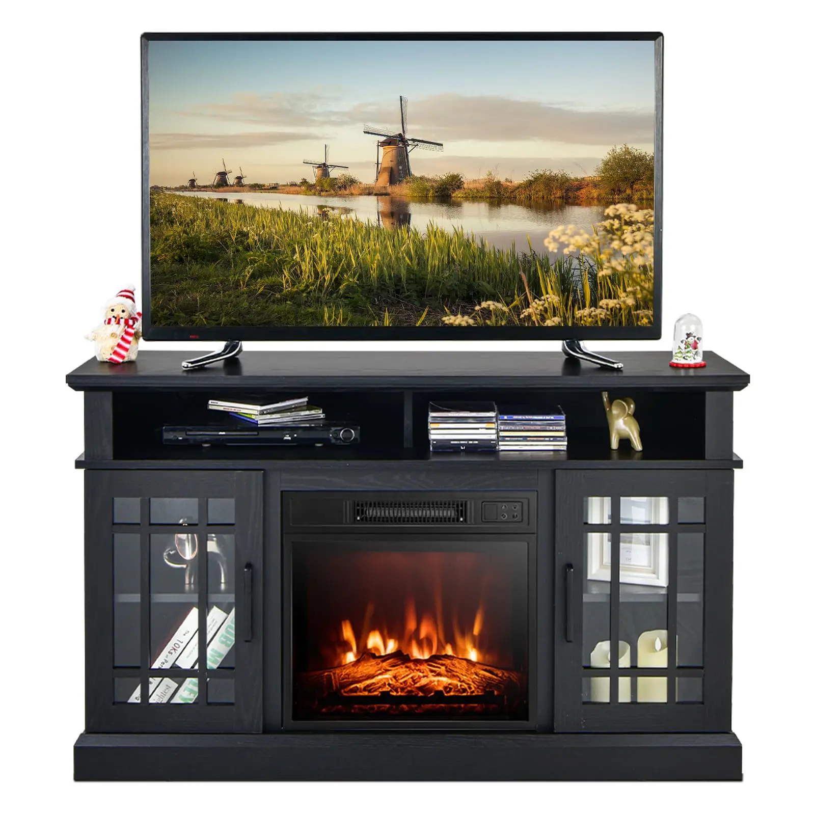 Electric Fireplace TV Stand for TVs Up to 55 Inches, 18-Inch Fireplace Insert with Remote, Overheat Protection, 48-Inch