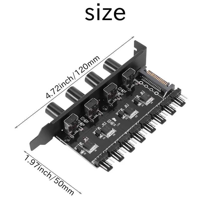 Pc 8 Channels Fan Hub 4 Knob Cooling Fan Speed Controller For Cpu Case Hdd Vga Pwm Fan Pci Bracket Power By 12V Fan Control