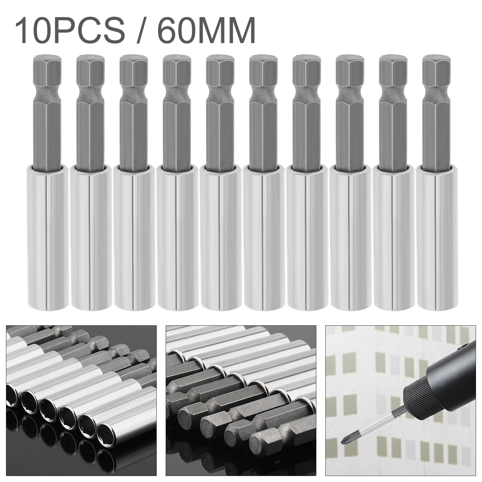 

10pcs Chrome Strong Magnetic Extension Bit Holder Hex Shank Screwdriver Bit Driver Set for Holding Screwdriver Bits Screws