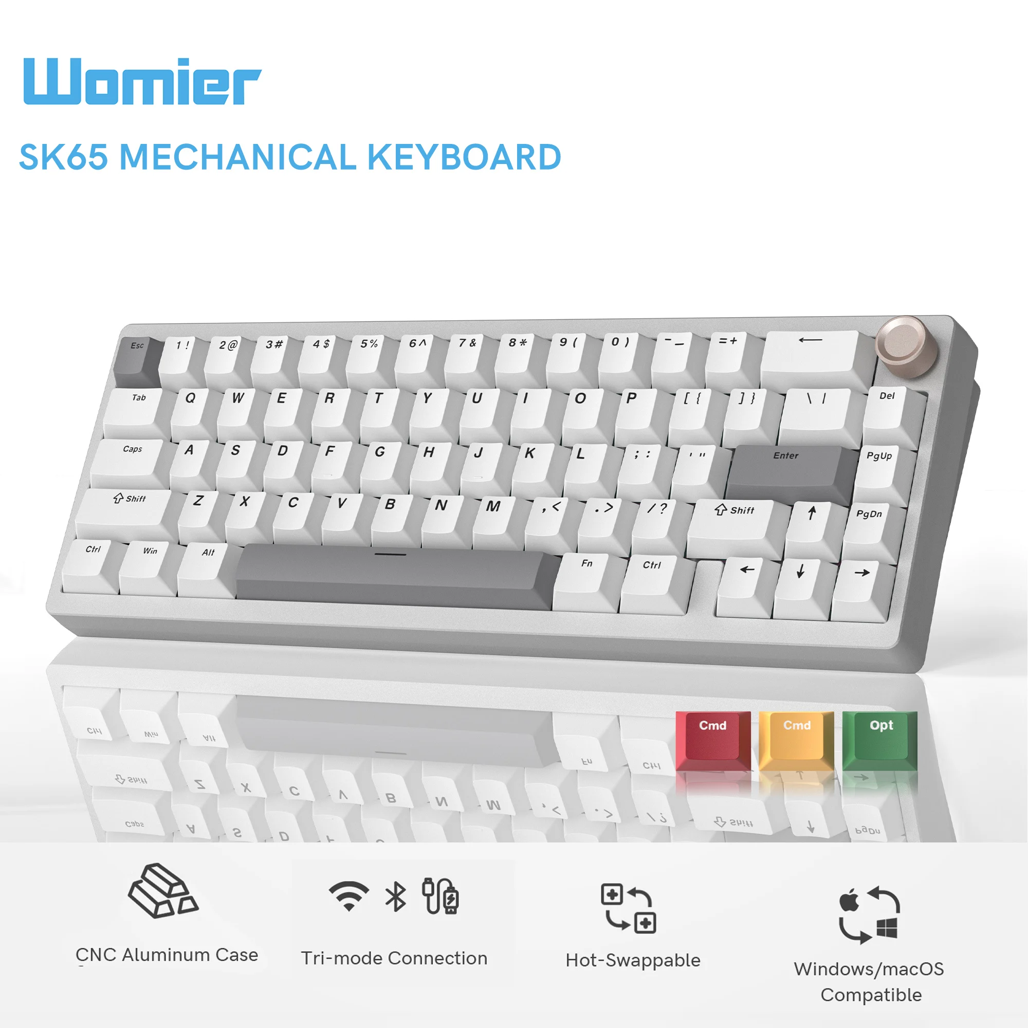 

SK65 Retro Tri-Mode Creamy Silver Keyboard Custom Aluminium Hot Swap Mechanical Keyboard RGB Backlit Gaming Keyboard for Mac Win