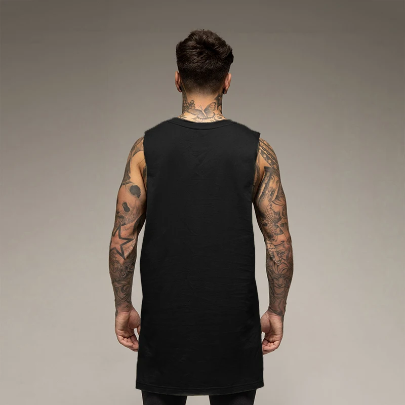 Mens Sport Extend Cut Off Sleeveless T-shirts Cotton Breathable Gym Bodybuilding Vests Fashion Hip-Hop Fitness Muscle Tank Tops