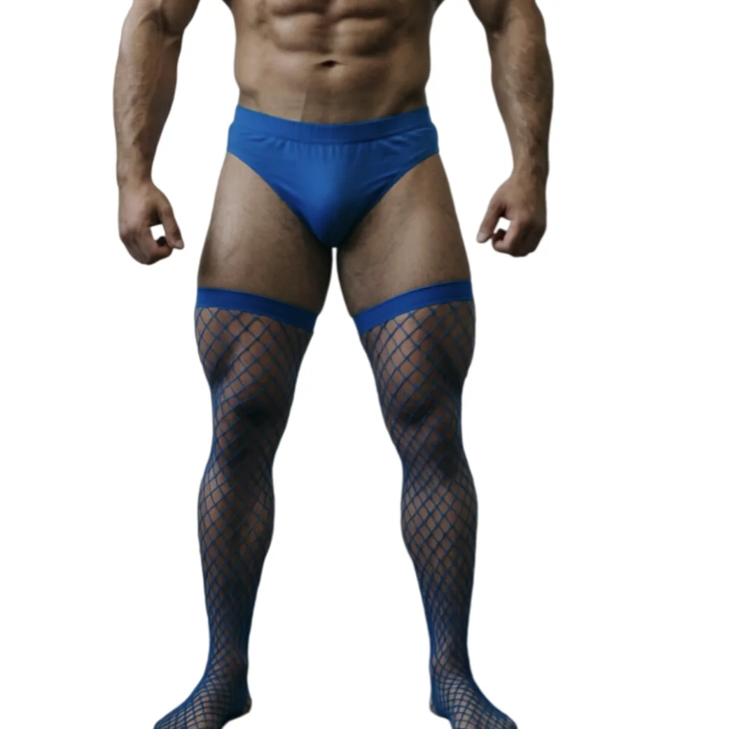 

Dark Blue Men's Socks Mid Net Sexy Stockings Male Knee High Socks Mesh Erotic Hosiery Male Underwear Hombres Malla Calcetines