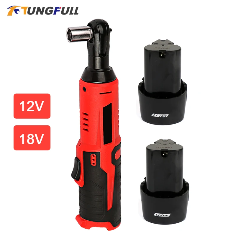 12V/18V Cordless Electric Wrench 3/8 Inch Right Angle Ratchet Wrench Impact Drill Screwdriver Removal Screw Nut Car Repair Tool