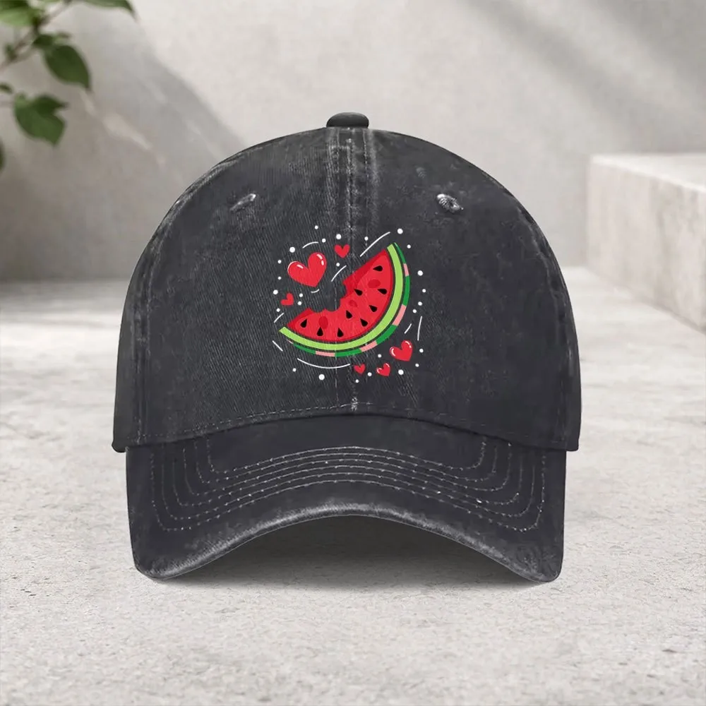 Heart-shaped Watermelon Pattern Men's Hat Outdoor Sports Street Hip-hop Style Washed Headwear Men Women