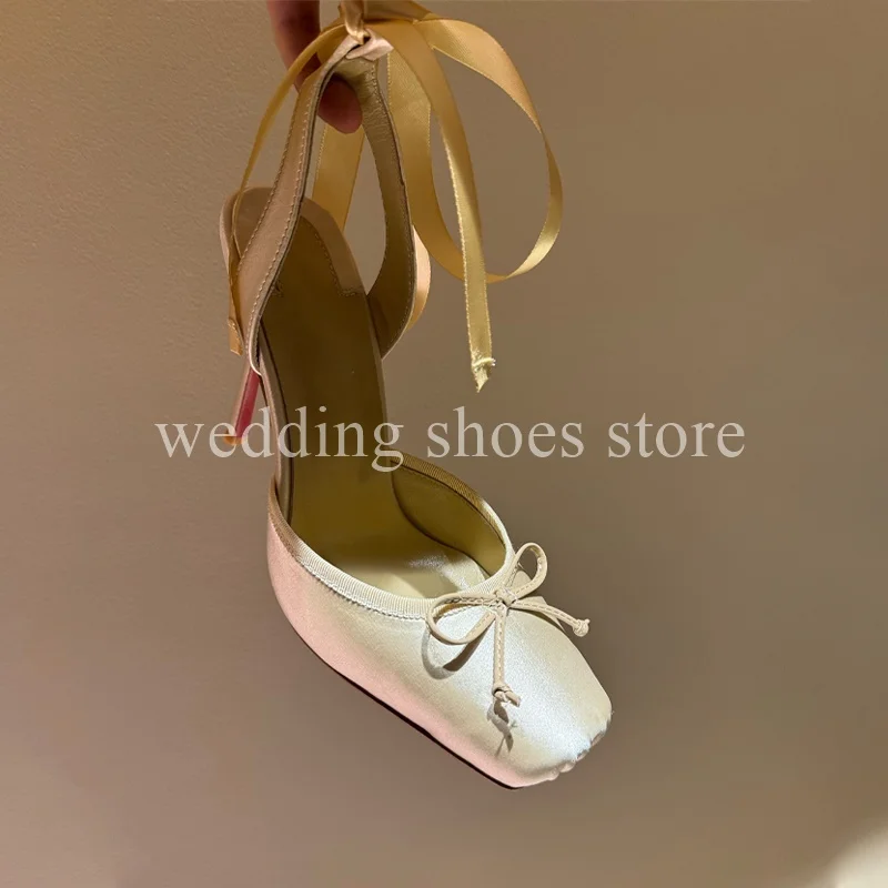 Ballet Shoes Bow High Heels for Women Silk Genuine Leather Sandals Stiletto Heels Luxury 2025 Wedding Party Woman Sandals 11CM