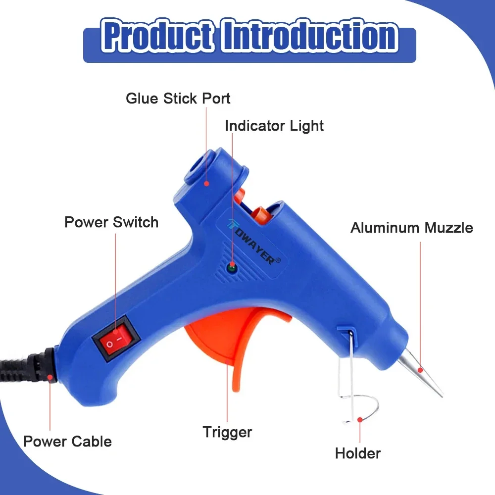 Pistola per colla a caldo pistole industriali da 20W termo elettrico strumento di riparazione termoelettrico a temperatura di calore con bastoncini